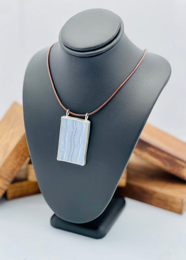 Blue Lace Agate Rectangle Pendant Necklace